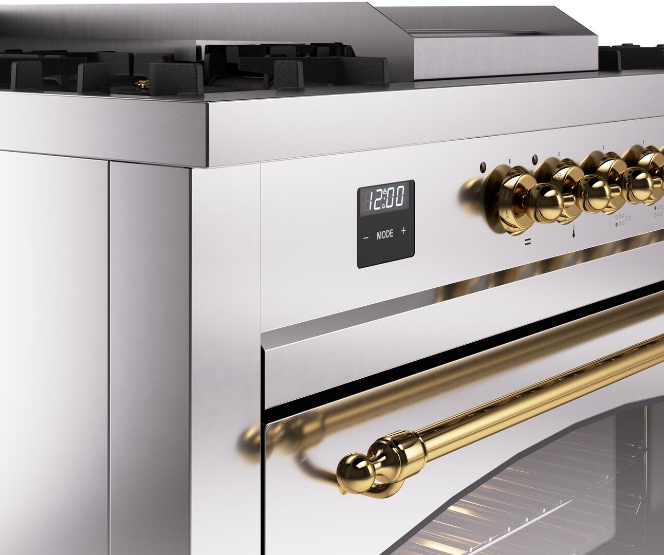 Ilve UP60FSNMPSSG Nostalgie Ii 60 Inch Dual Fuel Natural Gas Freestanding Range In Stainless Steel With Brass Trim