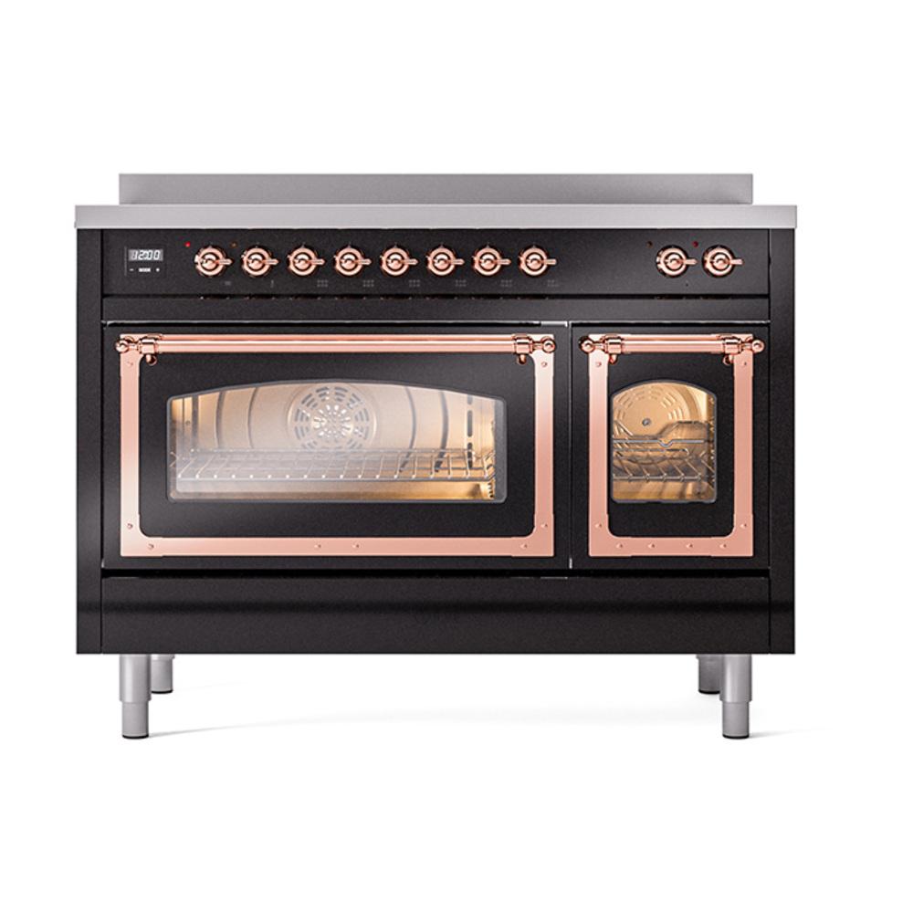 Ilve UNI486NMPBKP Ilve Uni486Nmpbkp Nostalgie Ii Noblesse 48" Induction Range (Triple Glass Door, Glossy Black, Copper)