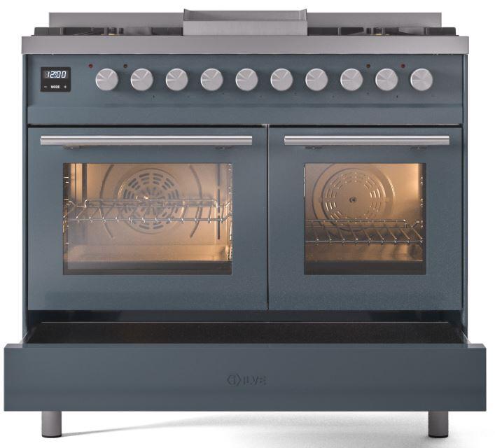 Ilve UPD40FWMPBGLP Professional Plus Ii 40 Inch Dual Fuel Liquid Propane Freestanding Range In Blue Grey With Trim