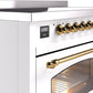 Ilve UPI486NMPWHG Nostalgie Ii 48 Inch Electric Freestanding Range In White With Brass Trim