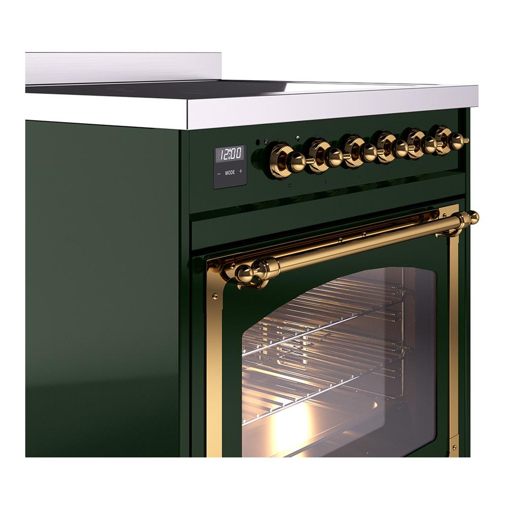 Ilve UNI304NMPEGG Ilve Uni304Nmpegg Nostalgie Ii Noblesse 30" Induction Range (Triple Glass Door, Emerald Green, Brass)