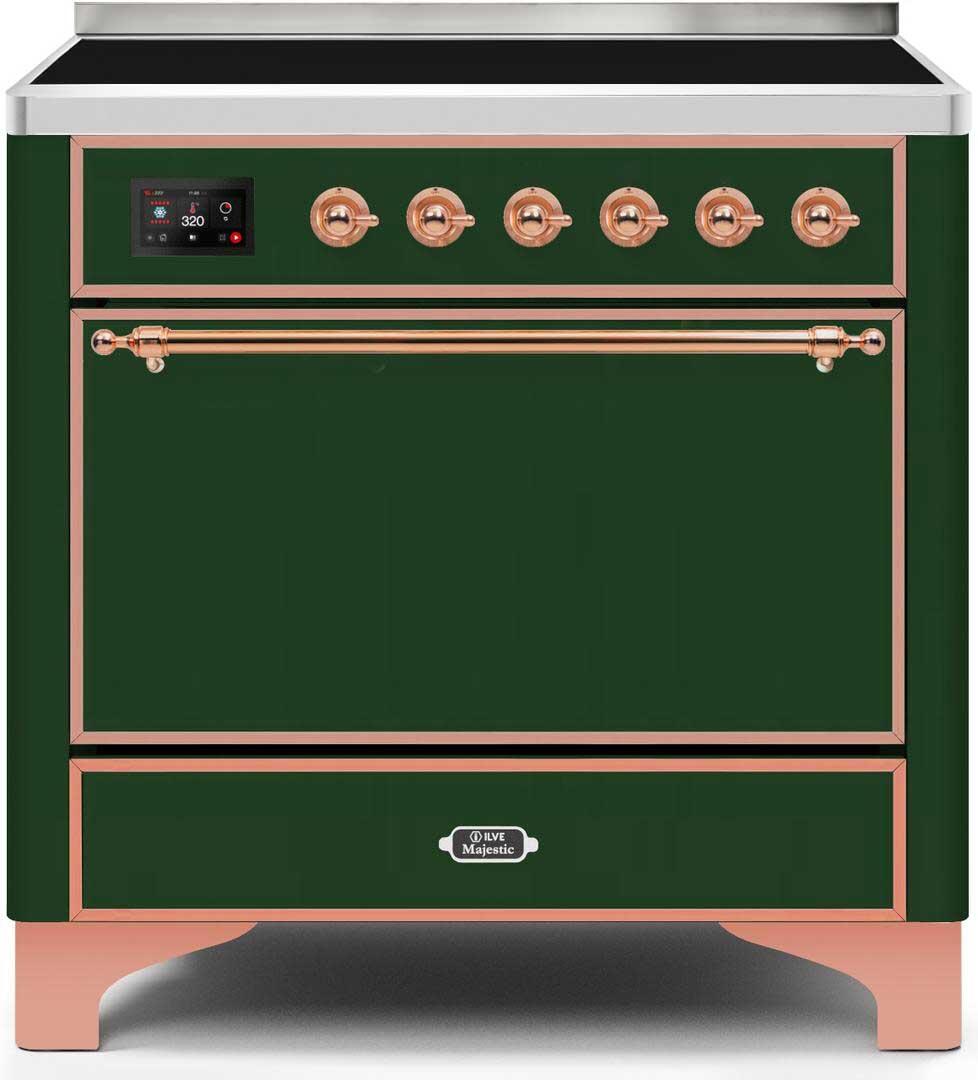 Ilve UMI09QNS3EGP Majestic Ii 36 Inch Electric Freestanding Range In Emerald Green With Copper Trim