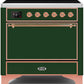 Ilve UMI09QNS3EGP Majestic Ii 36 Inch Electric Freestanding Range In Emerald Green With Copper Trim