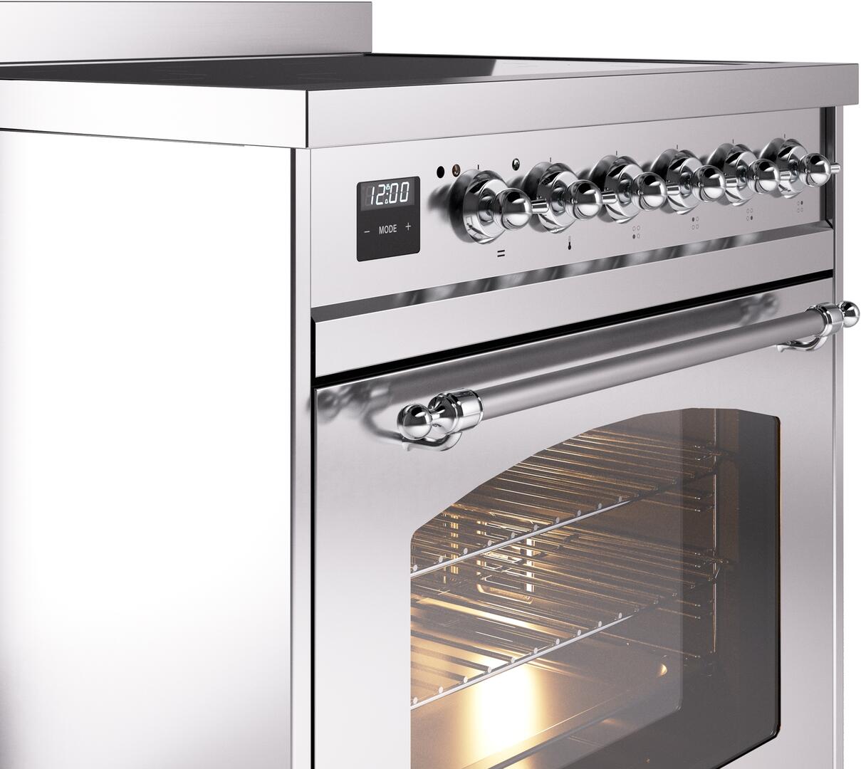 Ilve UPI304NMPSSC Nostalgie Ii 30 Inch Electric Freestanding Range In Stainless Steel With Chrome Trim