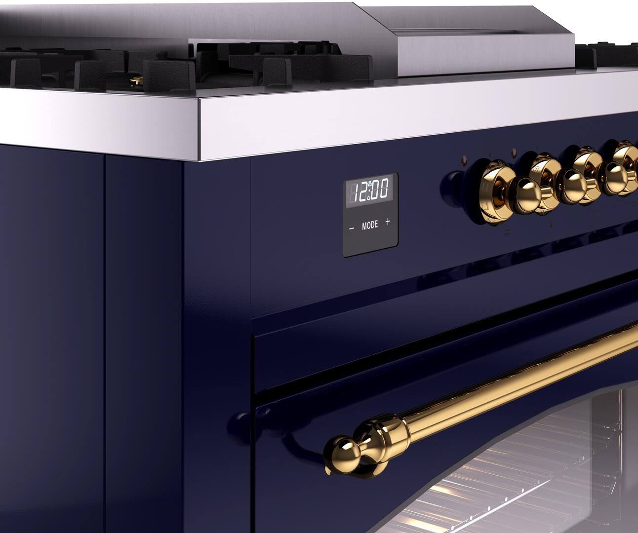 Ilve UP60FSNMPMBGLP Nostalgie Ii 60 Inch Dual Fuel Liquid Propane Freestanding Range In Blue With Brass Trim