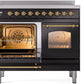 Ilve UPDI406NMPBKG Nostalgie Ii 40 Inch Electric Freestanding Range In Glossy Black With Brass Trim