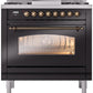 Ilve UP36FNMPBKB Nostalgie Ii 36 Inch Dual Fuel Natural Gas Freestanding Range In Glossy Black With Bronze Trim