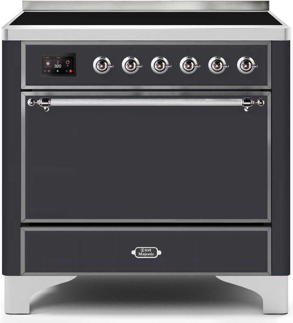 Ilve UMI09QNS3MGC Majestic Ii 36 Inch Electric Freestanding Range In Matte Graphite With Chrome Trim