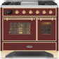 Ilve UMD10FDNS3BUGLP Majestic Ii 40 Inch Dual Fuel Liquid Propane Freestanding Range In Burgundy With Brass Trim