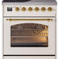 Ilve UPI304NMPAWG Nostalgie Ii 30 Inch Electric Freestanding Range In Antique White With Brass Trim