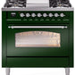 Ilve UP36FNMPEGCLP Nostalgie Ii 36 Inch Dual Fuel Liquid Propane Freestanding Range In Emerald Green With Chrome Trim