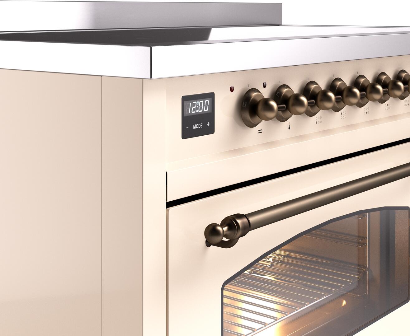 Ilve UPI486NMPAWB Nostalgie Ii 48 Inch Electric Freestanding Range In Antique White With Bronze Trim