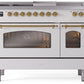 Ilve UP48FSNMPWHG Nostalgie Ii 48 Inch Dual Fuel Natural Gas Freestanding Range In White With Brass Trim