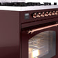 Ilve UP30NMPBUPLP Nostalgie Ii 30 Inch Dual Fuel Liquid Propane Freestanding Range In Burgundy With Copper Trim