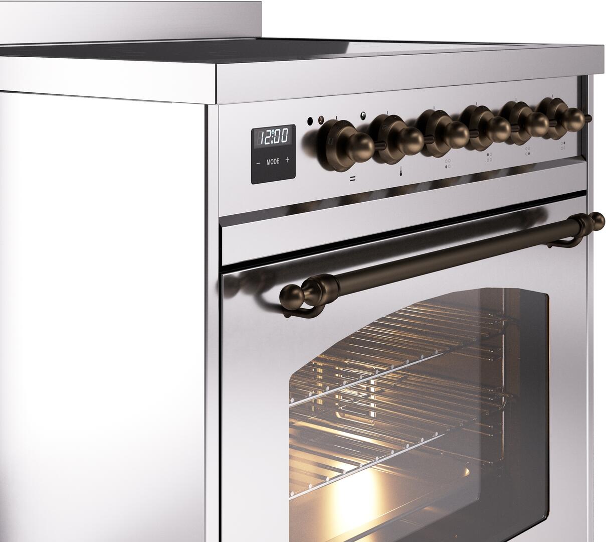 Ilve UPI304NMPSSB Nostalgie Ii 30 Inch Electric Freestanding Range In Stainless Steel With Bronze Trim