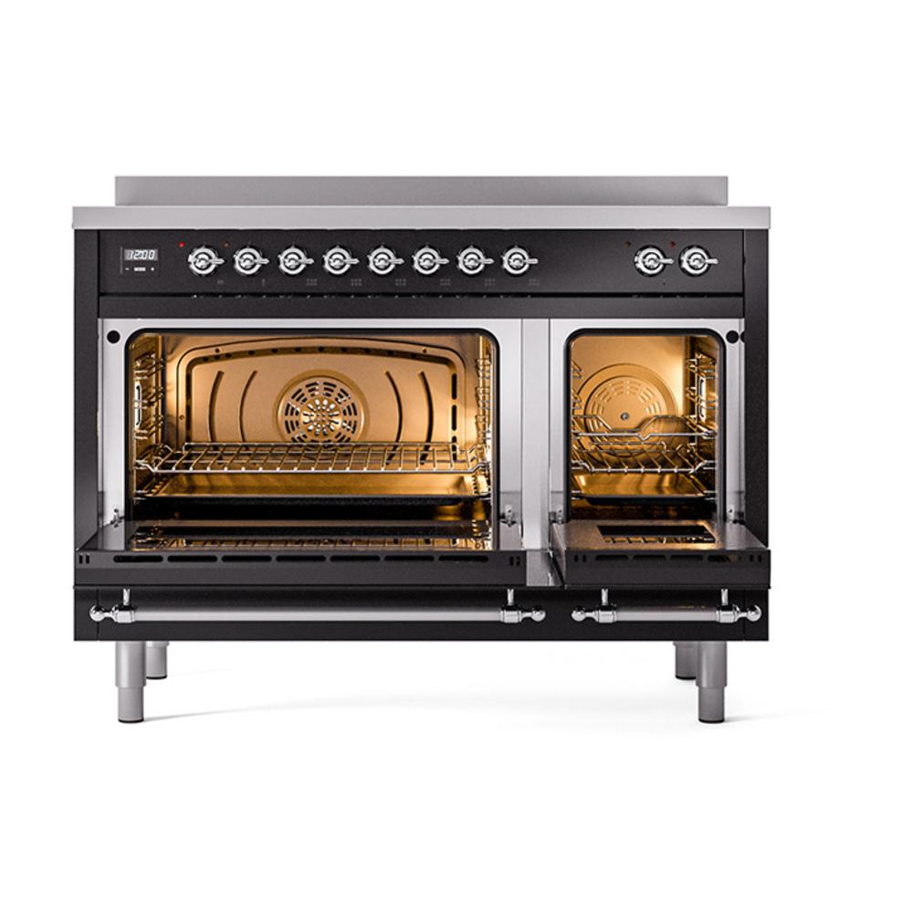 Ilve UNI486QNMPBKC Ilve Uni486Qnmpbkc Nostalgie Ii Noblesse 48" Induction Range (Solid Door, Glossy Black, Chrome)