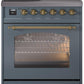 Ilve UPI304NMPBGG Nostalgie Ii 30 Inch Electric Freestanding Range In Blue Grey With Brass Trim