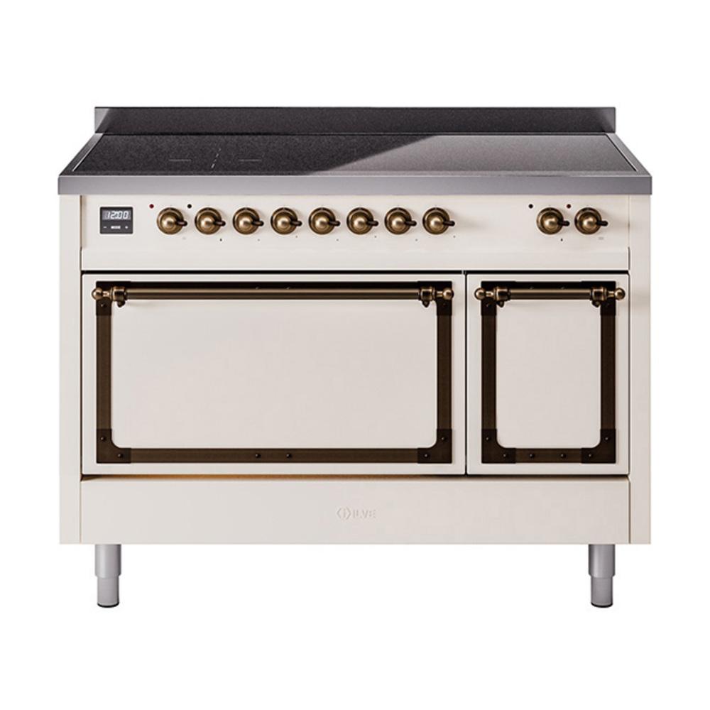 Ilve UNI486QNMPAWB Ilve Uni486Qnmpawb Nostalgie Ii Noblesse 48" Induction Range (Solid Door, Antique White, Burnished)