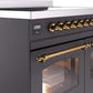 Ilve UPDI406NMPMGG Nostalgie Ii 40 Inch Electric Freestanding Range In Matte Graphite With Brass Trim