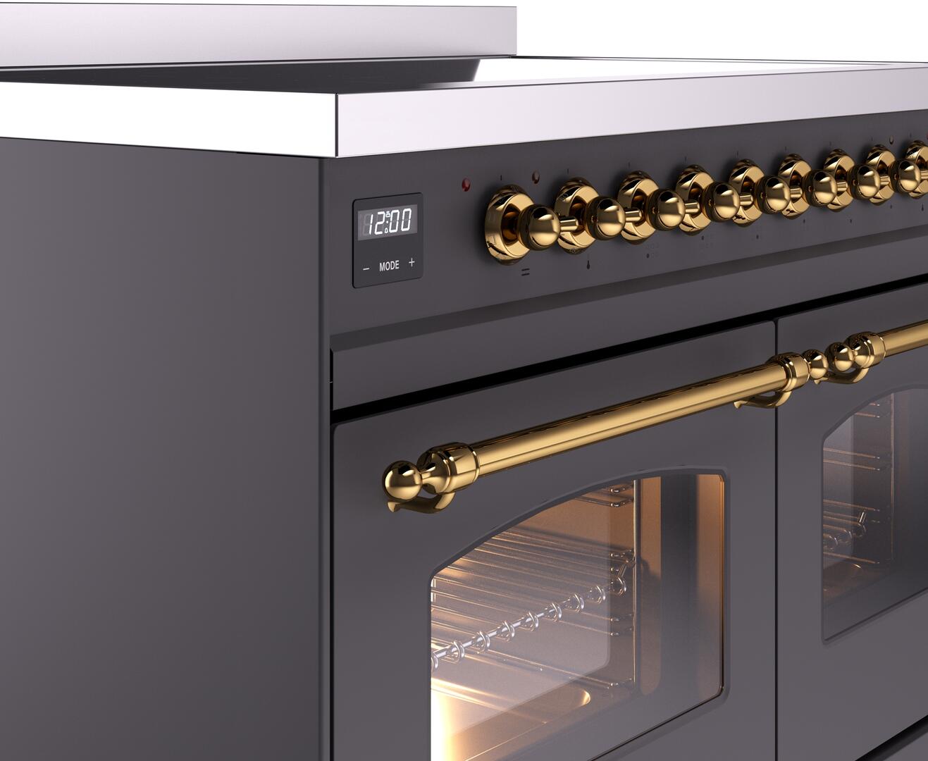 Ilve UPDI406NMPMGG Nostalgie Ii 40 Inch Electric Freestanding Range In Matte Graphite With Brass Trim