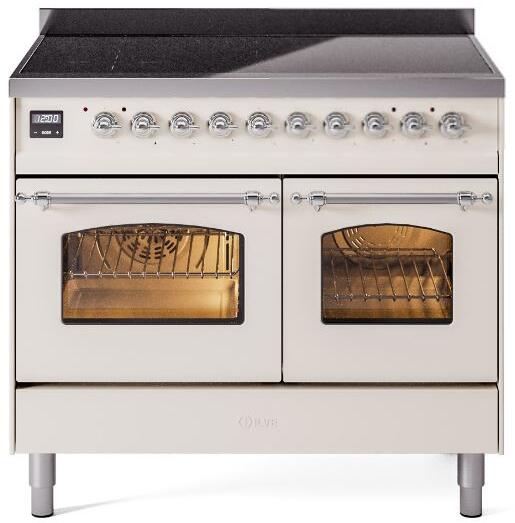 Ilve UPDI406NMPAWC Nostalgie Ii 40 Inch Electric Freestanding Range In Antique White With Chrome Trim