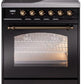 Ilve UPI304NMPBKB Nostalgie Ii 30 Inch Electric Freestanding Range In Glossy Black With Bronze Trim