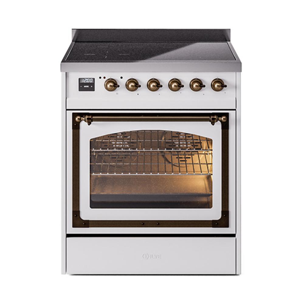 Ilve UNI304NMPWHB Ilve Uni304Nmpwhb Nostalgie Ii Noblesse 30" Induction Range (Triple Glass Door, White, Burnished)