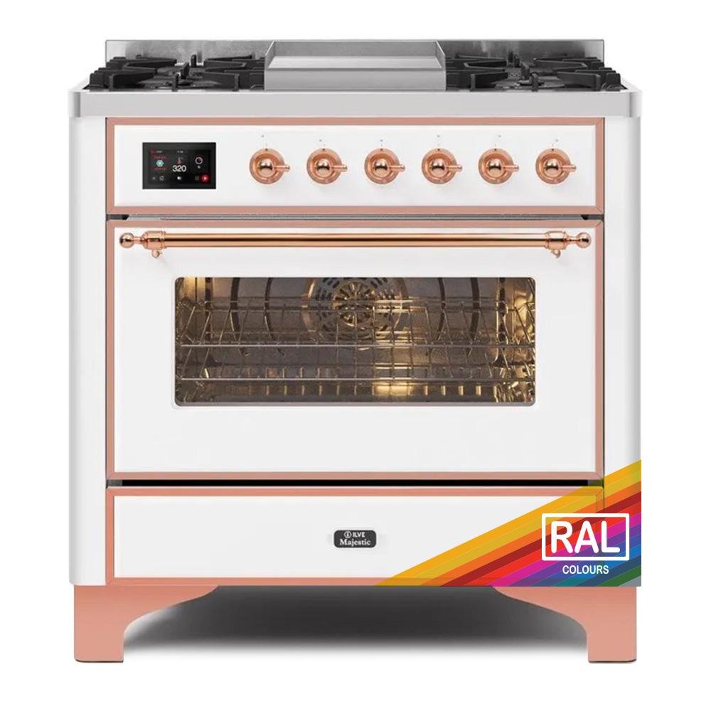 Ilve UM09FDNS3RAP Ilve Majestic Ii 36 Um09Fdns3Rap Freestanding Dual Fuel Range With 6 Sealed Burners Yes Single Oven With Triple Glass Door In Ral Color With Copper Knobs