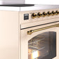 Ilve UPI304NMPAWG Nostalgie Ii 30 Inch Electric Freestanding Range In Antique White With Brass Trim