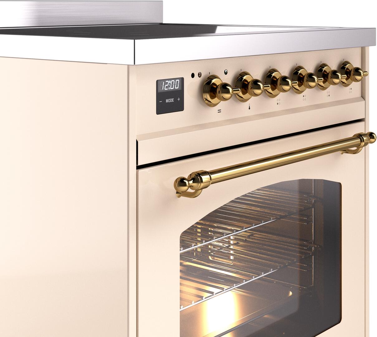 Ilve UPI304NMPAWG Nostalgie Ii 30 Inch Electric Freestanding Range In Antique White With Brass Trim