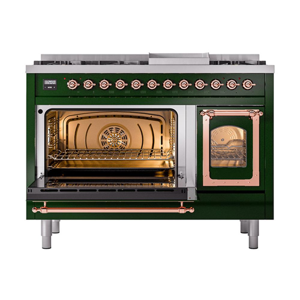 Ilve UN48FNMPEGPLP Ilve Un48Fnmpegplp Nostalgie Ii Noblesse 48" Dual Fuel Range (8 Sealed Burners + Griddle, Liquid Propane, Triple Glass Door, Emerald Green, Copper)