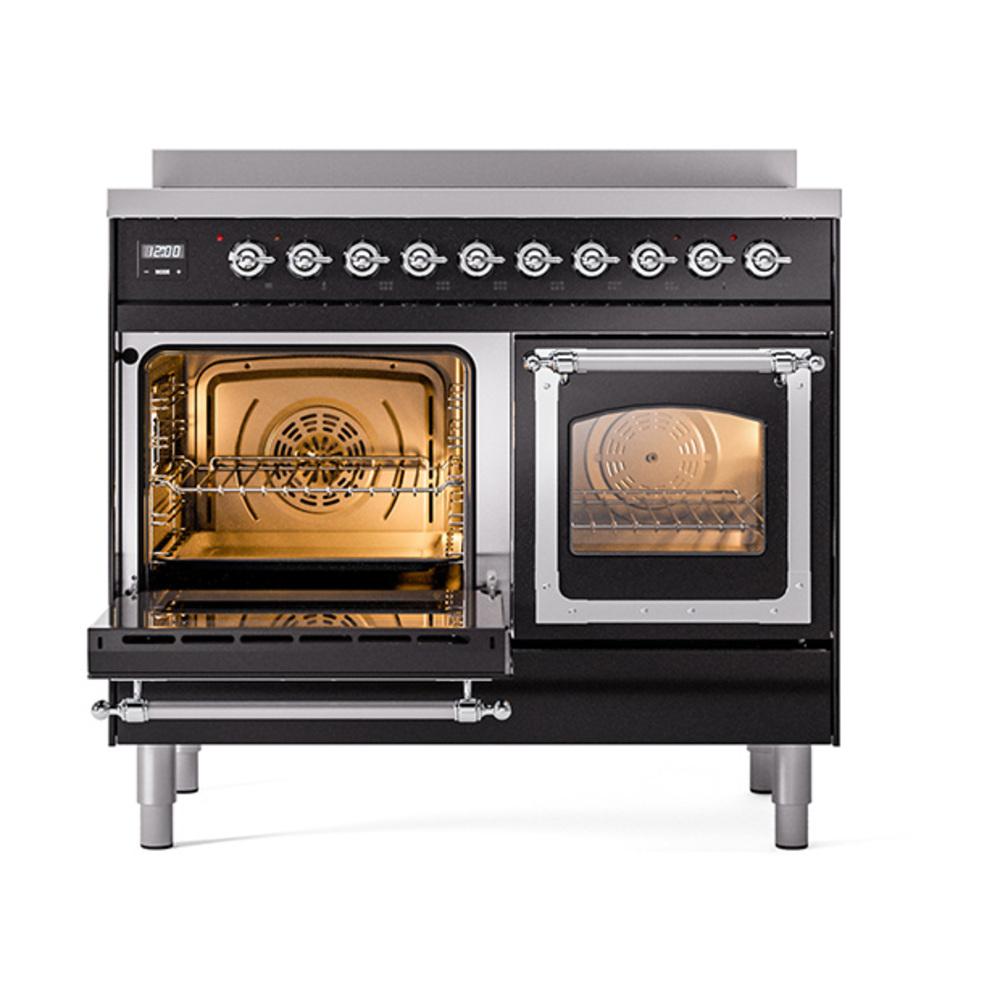 Ilve UNDI406NMPBKC Ilve Undi406Nmpbkc Nostalgie Ii Noblesse 40" Induction Range (Triple Glass Door, Glossy Black, Chrome)