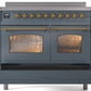 Ilve UPDI406NMPBGG Nostalgie Ii 40 Inch Electric Freestanding Range In Blue Grey With Brass Trim