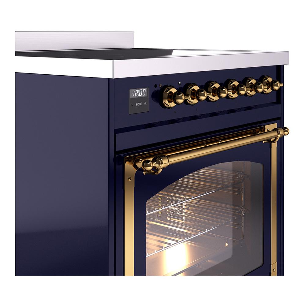 Ilve UNI304NMPMBG Ilve Uni304Nmpmbg Nostalgie Ii Noblesse 30" Induction Range (Triple Glass Door, Midnight Blue, Brass)