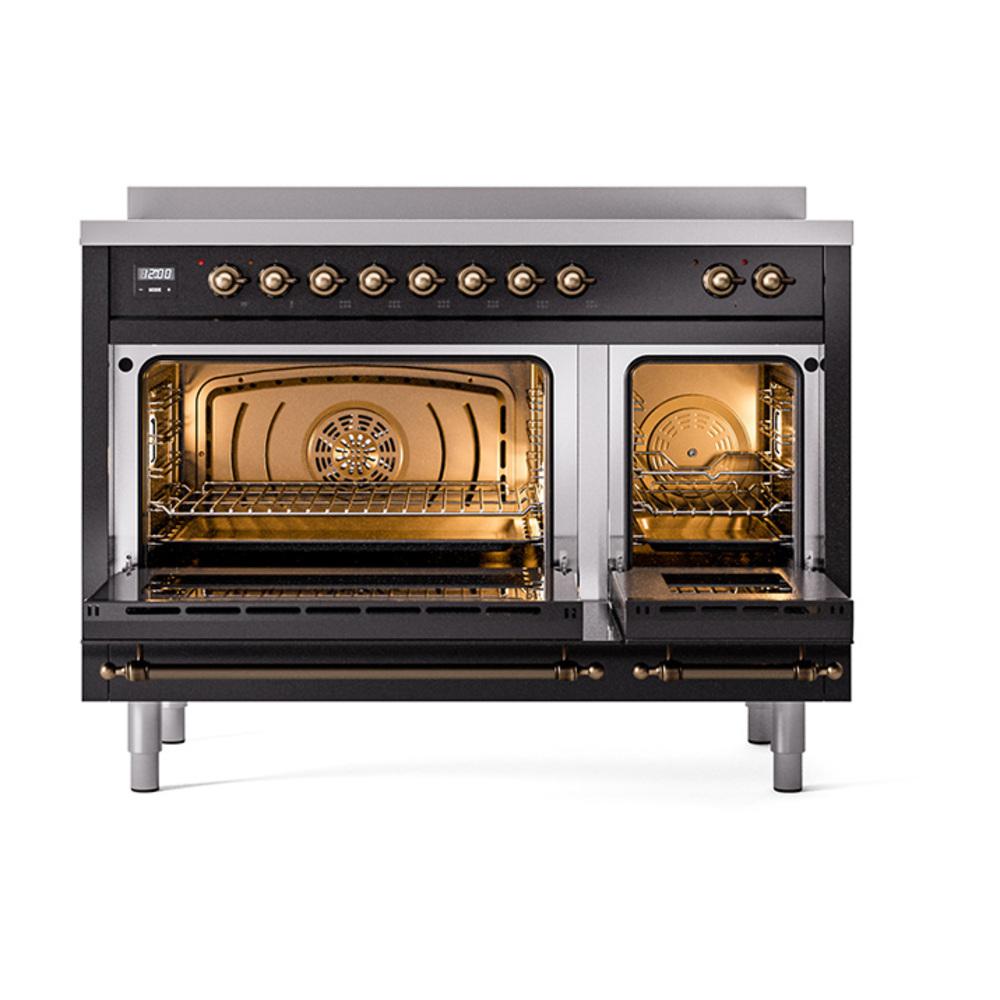 Ilve UNI486NMPBKB Ilve Uni486Nmpbkb Nostalgie Ii Noblesse 48" Induction Range (Triple Glass Door, Glossy Black, Burnished)