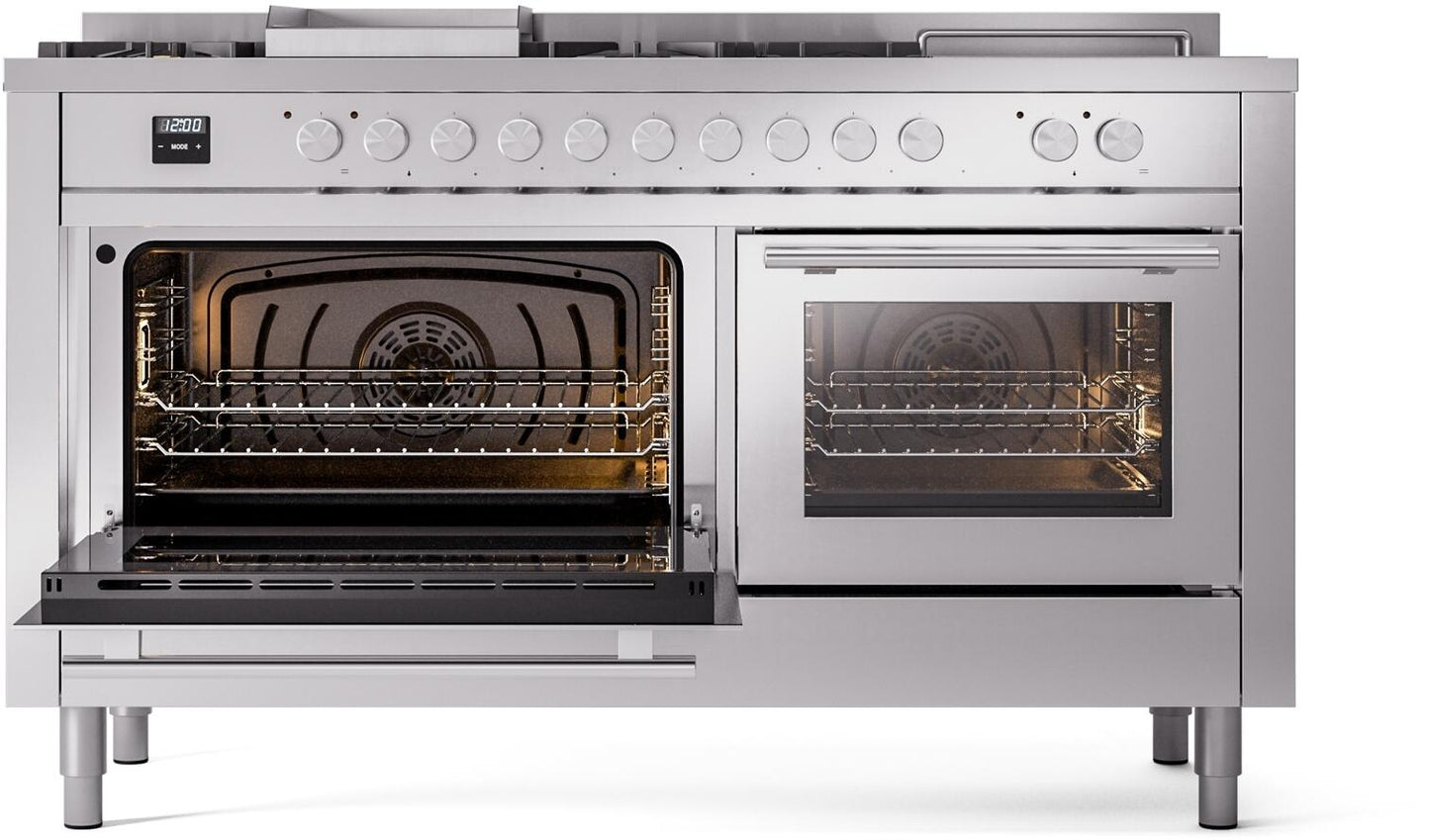 Ilve UP60FSWMPSS Professional Plus Ii 60 Inch Dual Fuel Natural Gas Freestanding Range In Stainless Steel With Trim