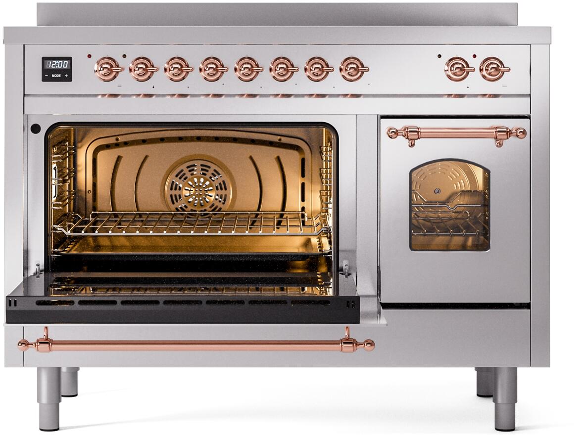 Ilve UPI486NMPSSP Nostalgie Ii 48 Inch Electric Freestanding Range In Stainless Steel With Copper Trim