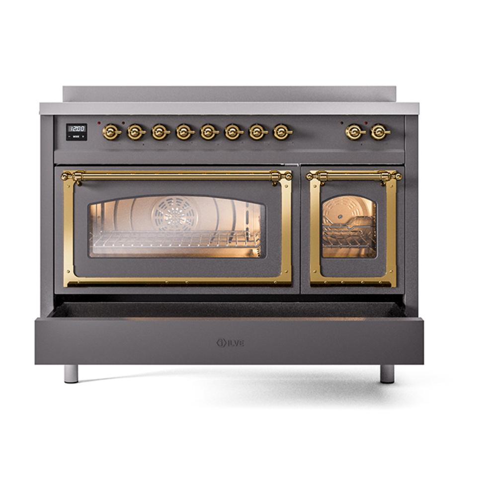 Ilve UNI486NMPMGG Ilve Uni486Nmpmgg Nostalgie Ii Noblesse 48" Induction Range (Triple Glass Door, Graphite Matte, Brass)