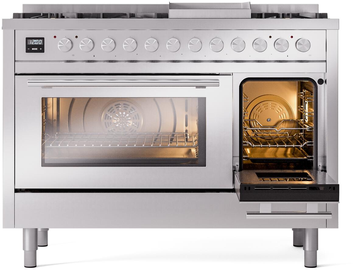 Ilve UP48FWMPSS Professional Plus Ii 48 Inch Dual Fuel Natural Gas Freestanding Range In Stainless Steel With Trim