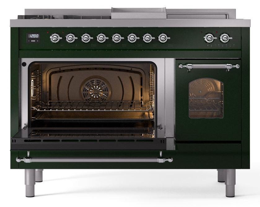 Ilve UP48FSNMPEGCLP Nostalgie Ii 48 Inch Dual Fuel Liquid Propane Freestanding Range In Emerald Green With Chrome Trim