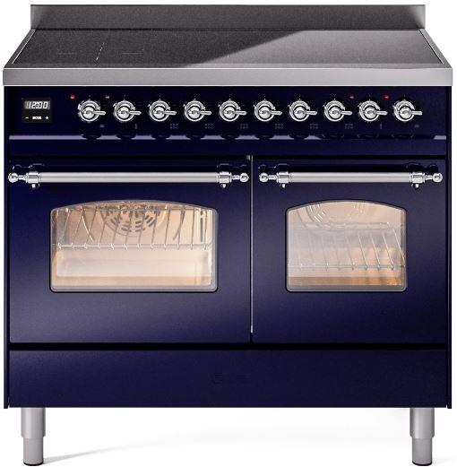 Ilve UPDI406NMPMBC Nostalgie Ii 40 Inch Electric Freestanding Range In Blue With Chrome Trim