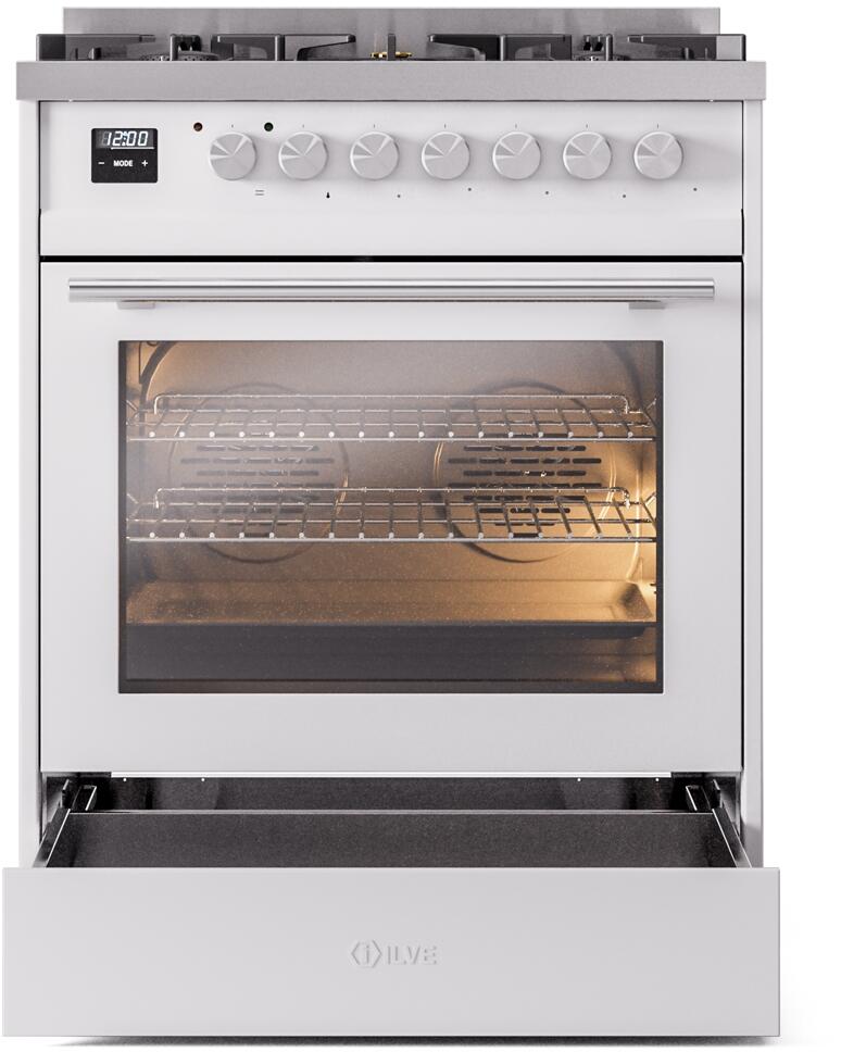 Ilve UP30WMPWH Professional Plus Ii 30 Inch Dual Fuel Natural Gas Freestanding Range In White With Trim