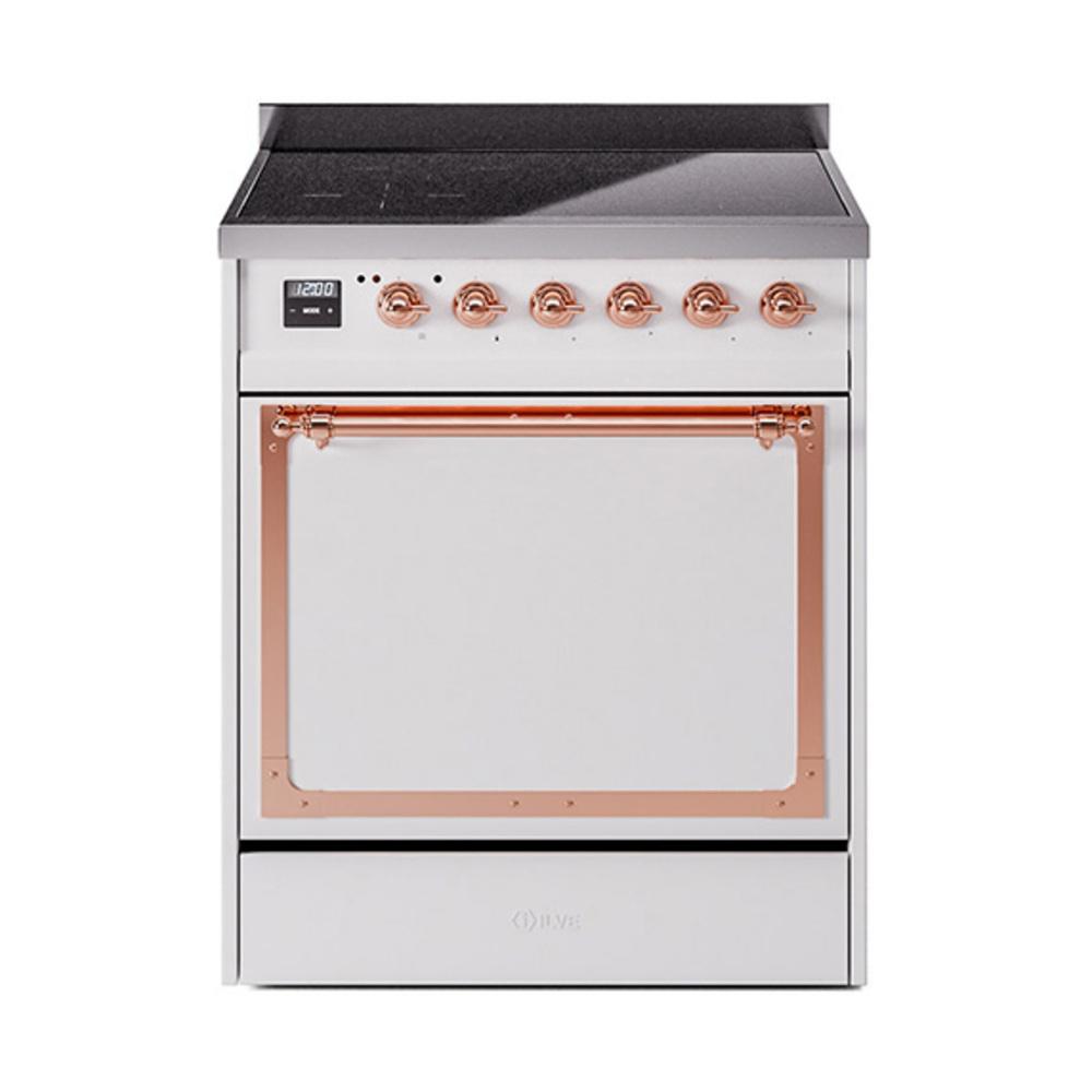 Ilve UNI304QNMPWHP Ilve Uni304Qnmpwhp Nostalgie Ii Noblesse 30" Induction Range (Solid Door, White, Copper)