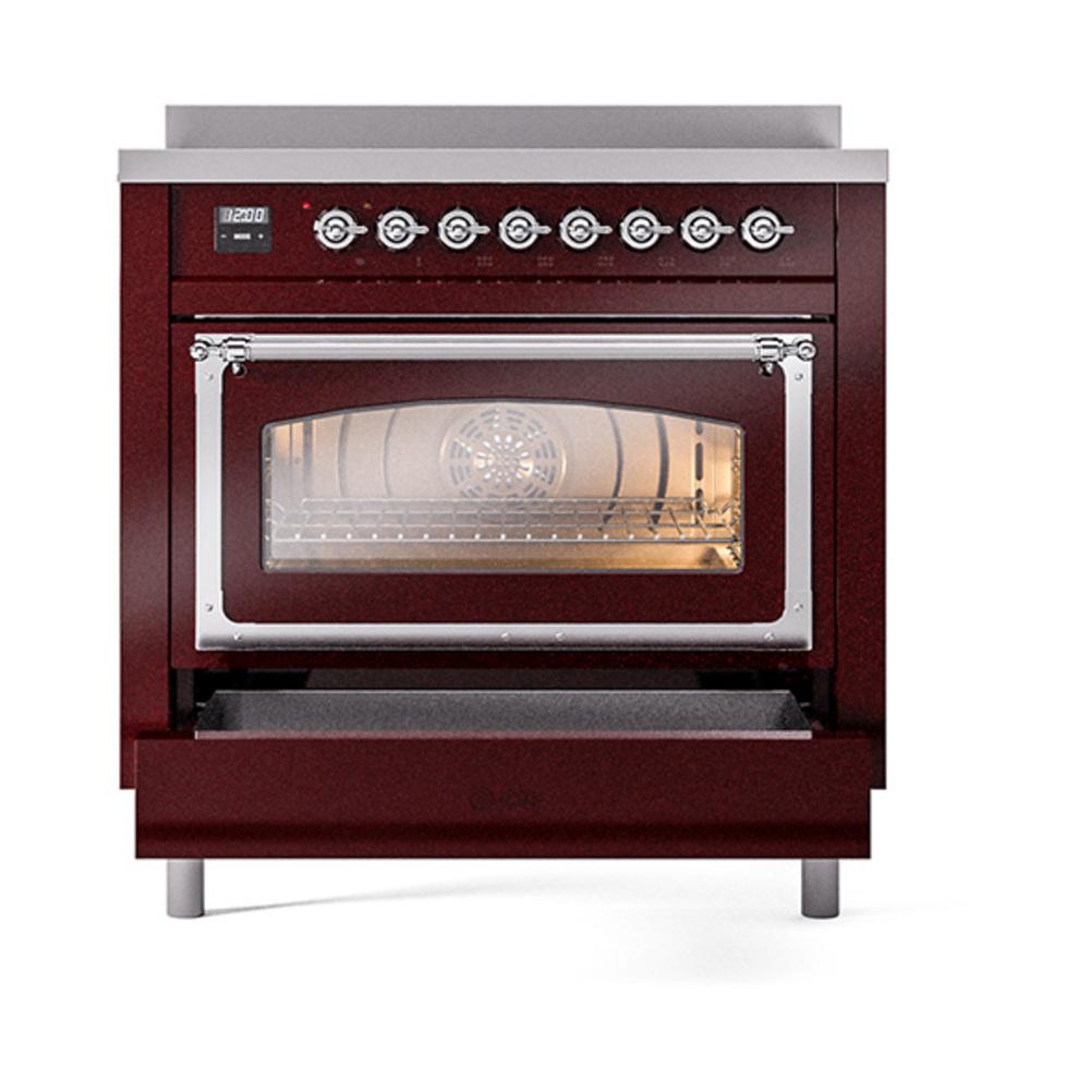 Ilve UNI366NMPBUC Ilve Uni366Nmpbuc Nostalgie Ii Noblesse 36" Induction Range (Triple Glass Door, Burgundy, Chrome)