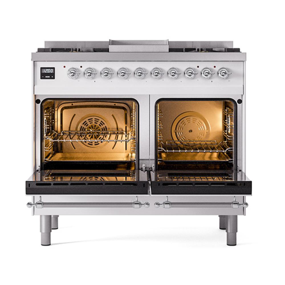 Ilve UND40FQNMPWHCLP Ilve Und40Fqnmpwhclp Nostalgie Ii Noblesse 40" Dual Fuel Range (Liquid Propane, Solid Door, White, Chrome)