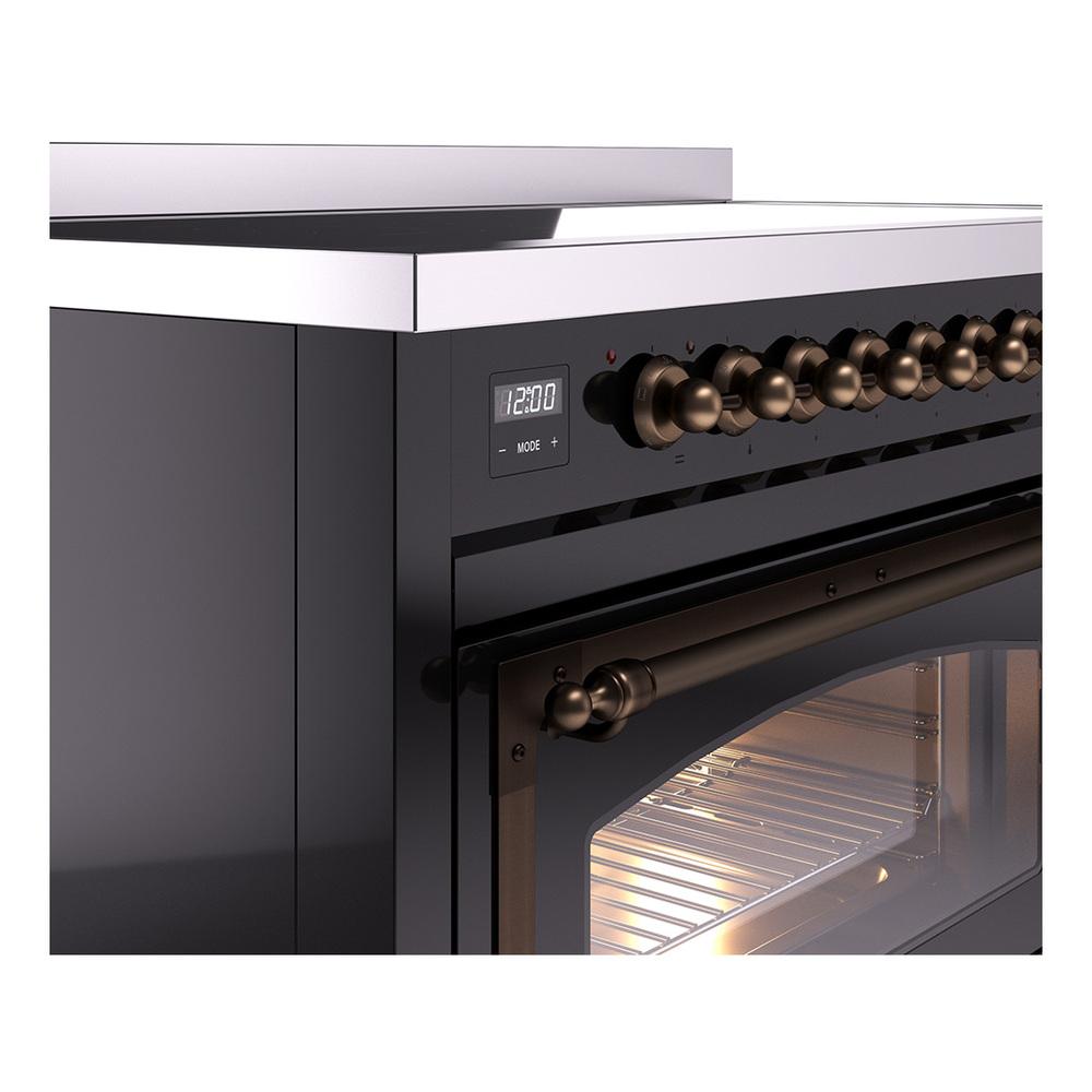 Ilve UNI486NMPBKB Ilve Uni486Nmpbkb Nostalgie Ii Noblesse 48" Induction Range (Triple Glass Door, Glossy Black, Burnished)