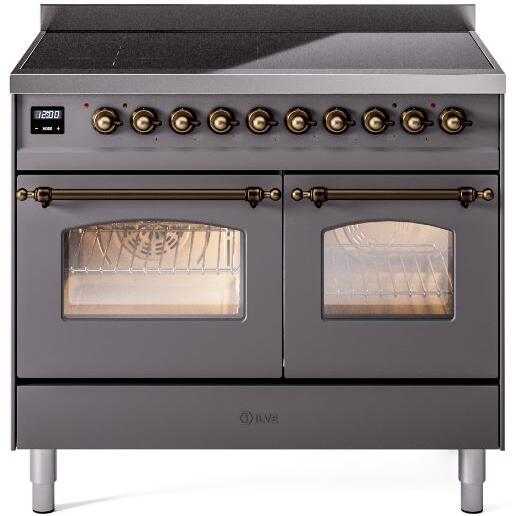 Ilve UPDI406NMPMGB Nostalgie Ii 40 Inch Electric Freestanding Range In Matte Graphite With Bronze Trim