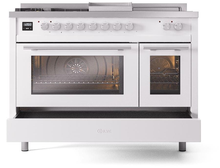 Ilve UP48FSWMPWHLP Professional Plus Ii 48 Inch Dual Fuel Liquid Propane Freestanding Range In White With Trim