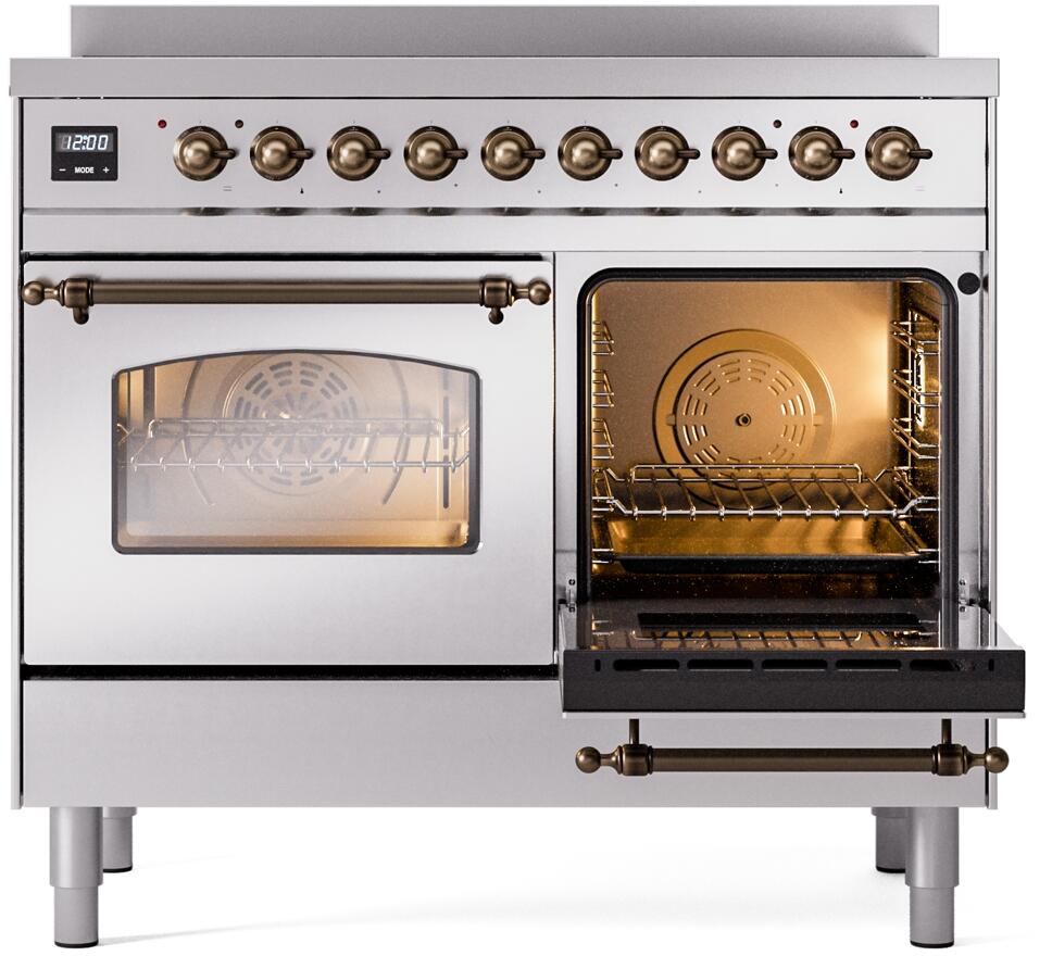 Ilve UPDI406NMPSSB Nostalgie Ii 40 Inch Electric Freestanding Range In Stainless Steel With Bronze Trim