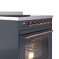 Ilve UPI304NMPBGP Nostalgie Ii 30 Inch Electric Freestanding Range In Blue Grey With Copper Trim